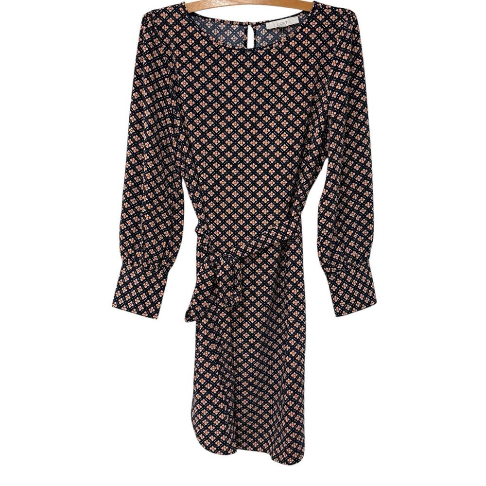 Ann Taylor LOFT | Dress Navy Pink Floral Long Sleeve Knee Length NWT- Size Large